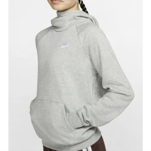 Nike Womens Gray & White Funnel Neck Hoodie Hooded Sweatshirt Size XS - Picture 3 of 8